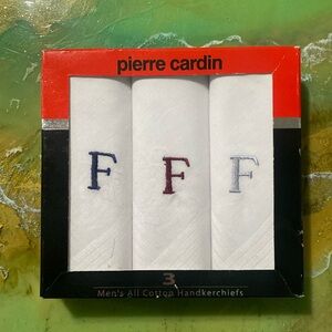 Pierre Cardin Monogrammed F Men's Cotton Handkerchiefs in sealed Package of 3